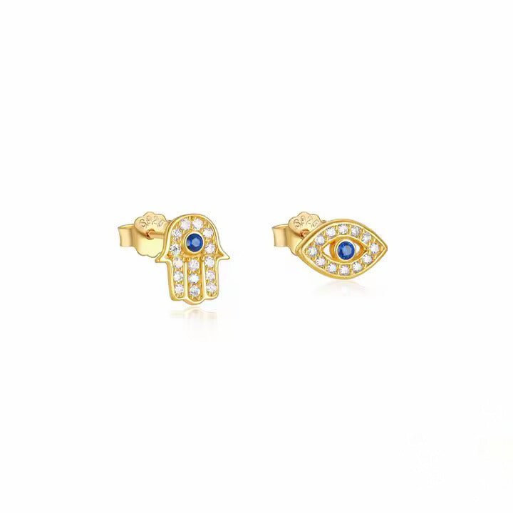 Blue Evil eye &Hamsa Hand Earring - Aurelias Gold