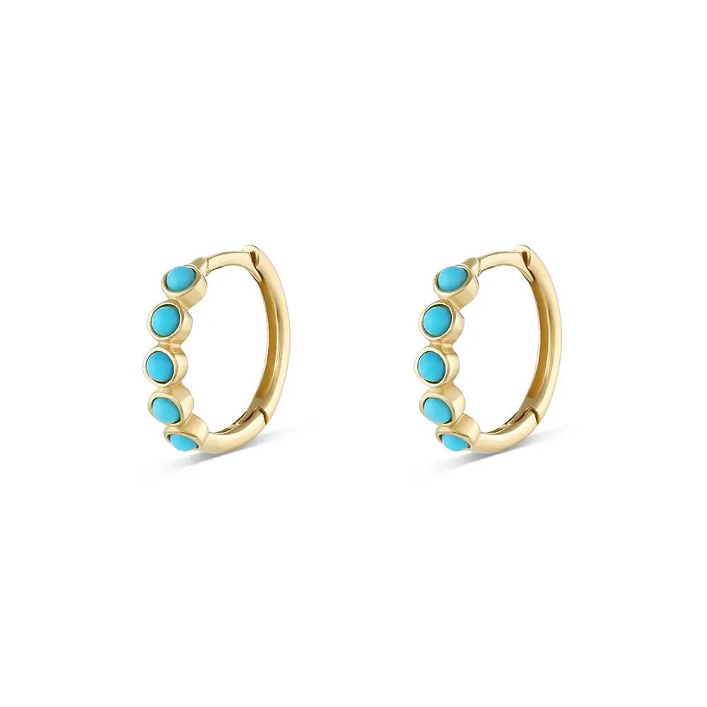 Small Dainty Elegant Mini Turquoise Huggie Earrings - Aurelias Gold