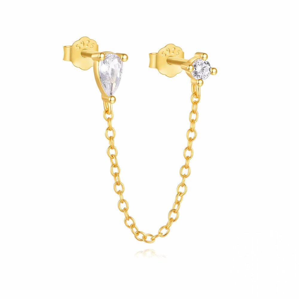 Drop Zirconia Tassel Chain Earring - Aurelias Gold