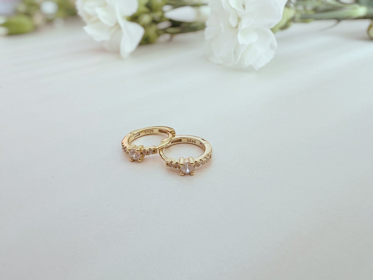 Half Pave with Round Zirconia Earrings - Aurelias Gold