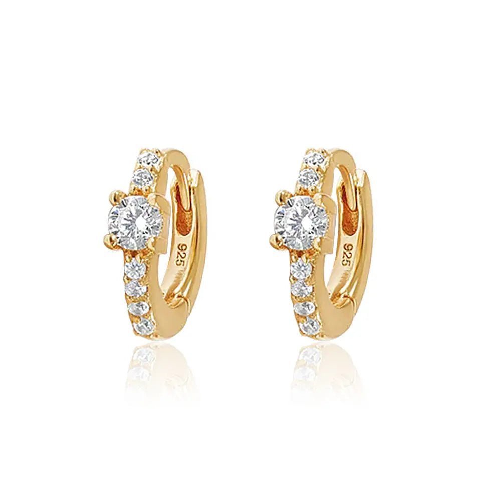Half Pave with Round Zirconia Earrings - Aurelias Gold