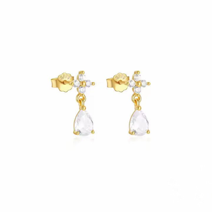 Dangle Drop Zirconia Stud Earrings - Aurelias Gold