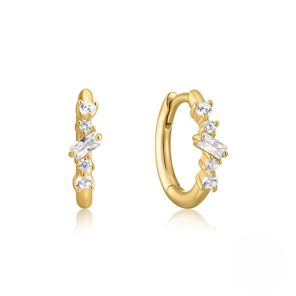 Geometric Zirconia Pave Huggie Earrings - Aurelias Gold
