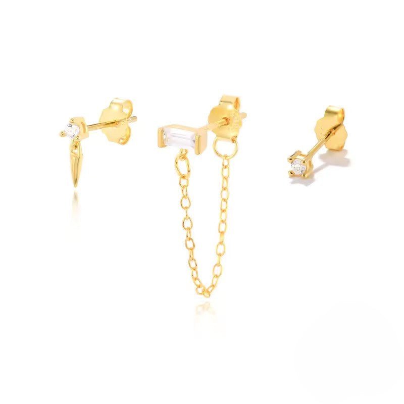 Set of Zirconia Stones Stud Earrings - Aurelias Gold
