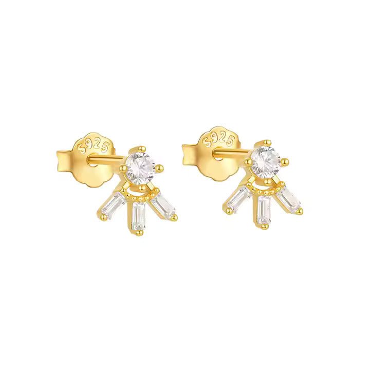 Three Rectangular Zirconia Stud Earring - Aurelias Gold