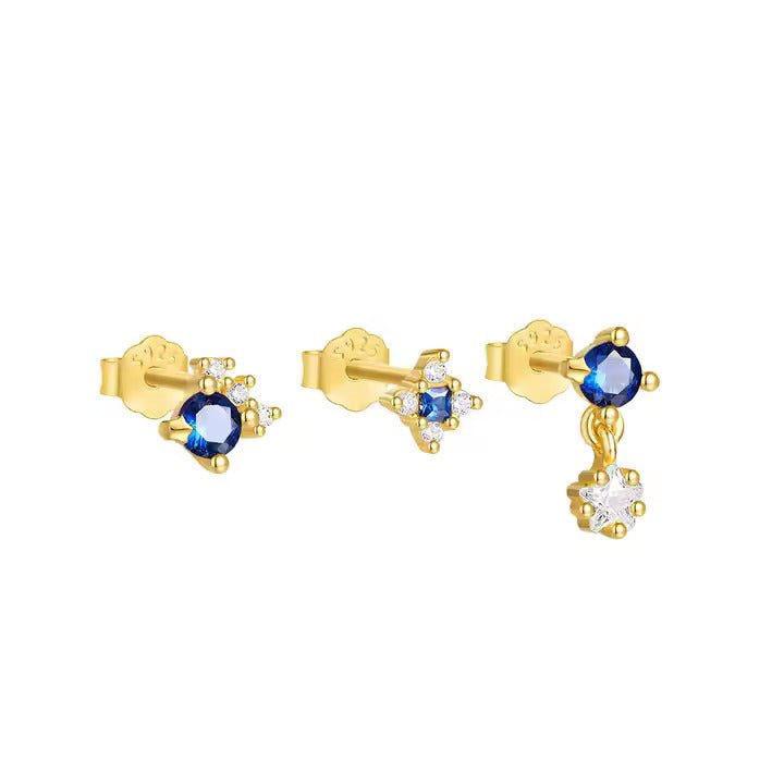 Blue Zircon Star Flower Stud Earrings - Aurelias Gold