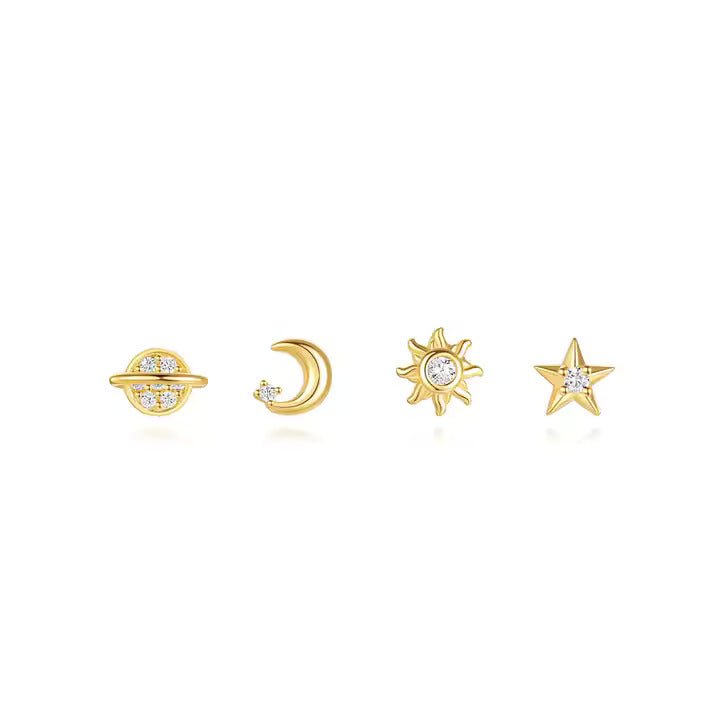 Saturn Moon Sun Star Earring Set - Aurelias Gold