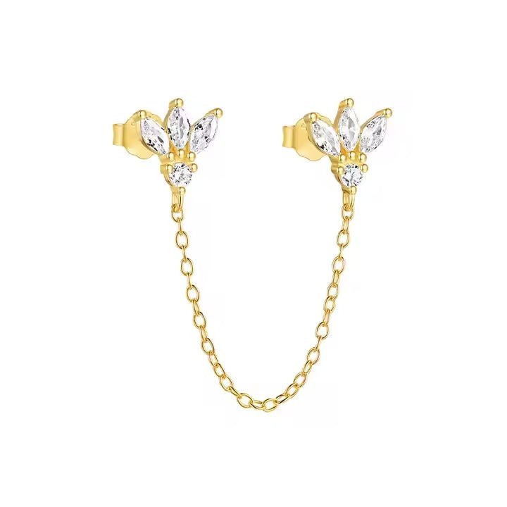 Three Dainty Zircon Tassel Chain Earring - Aurelias Gold