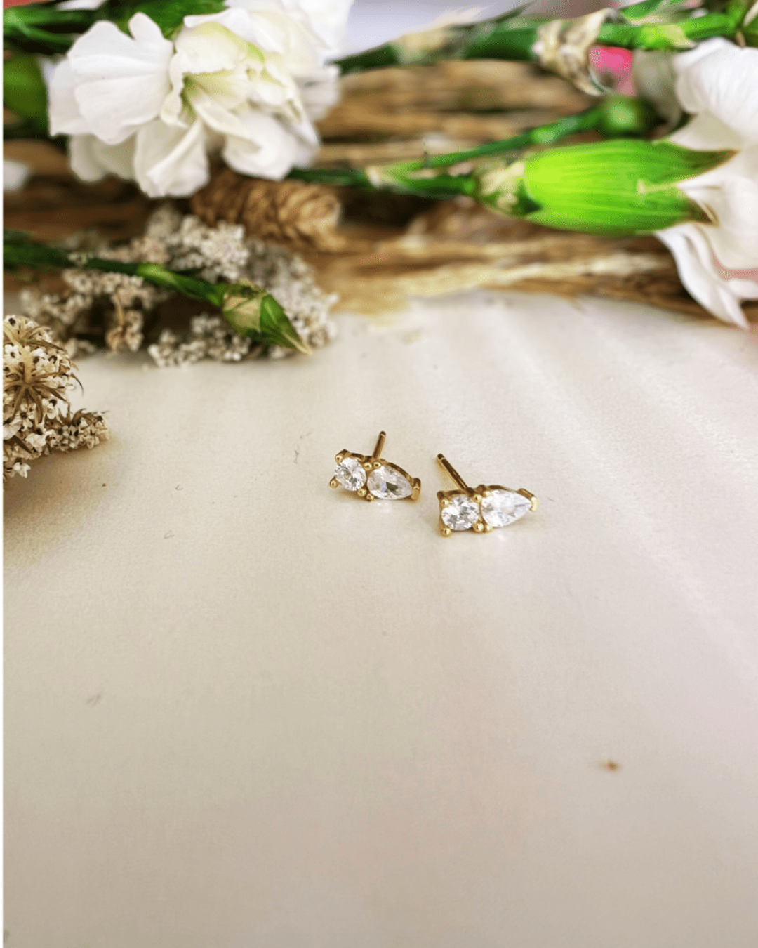 Drop and Round Zirconia Stud Earrings - Aurelias Gold