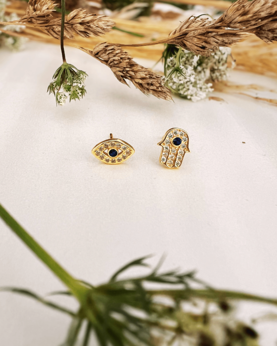 Blue Evil eye &Hamsa Hand Earring - Aurelias Gold