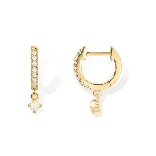 Pave Opal Dangle Huggie Earrings - Aurelias Gold