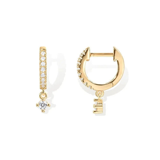 Zirconia Pave Dangle Huggie Earrings - Aurelias Gold