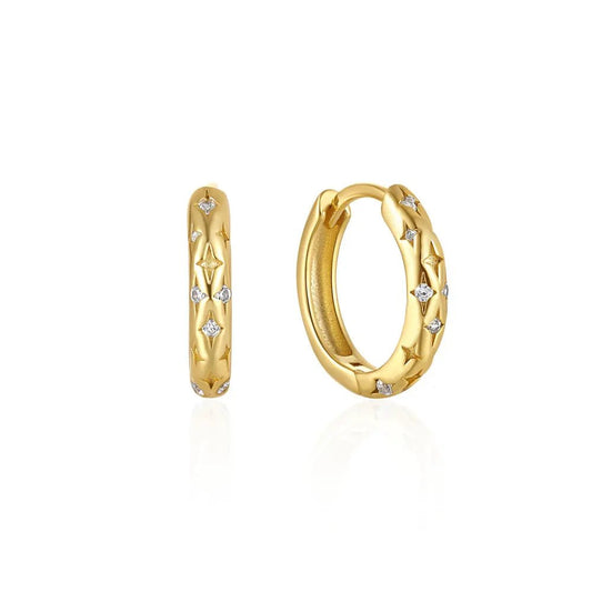 Star Zirconia Pave Simple Huggie Earrings - Aurelias Gold