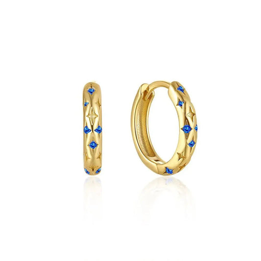 Blue Star Zirconia Pave Simple Huggie Earrings - Aurelias Gold