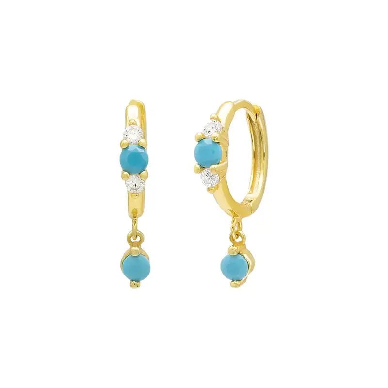 Pave Turquoise Pendant Huggie Earrings - Aurelias Gold