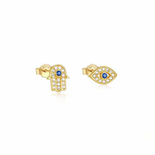 Blue Evil eye &Hamsa Hand Earring - Aurelias Gold