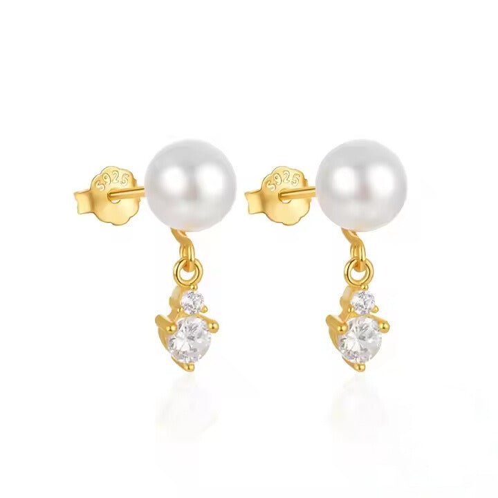 Pearl Stud Earring with Zirconias - Aurelias Gold