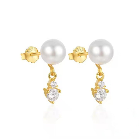Pearl Stud Earring with Zirconias - Aurelias Gold