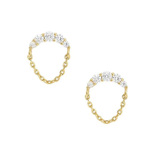 Chain Tassel Stud Earrings Dainty - Aurelias Gold