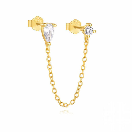 Drop Zirconia Tassel Chain Earring - Aurelias Gold
