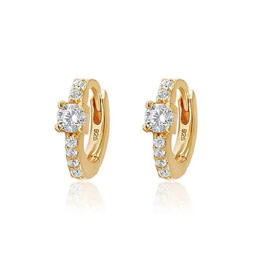 Half Pave with Round Zirconia Earrings - Aurelias Gold