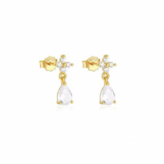Dangle Drop Zirconia Stud Earrings - Aurelias Gold