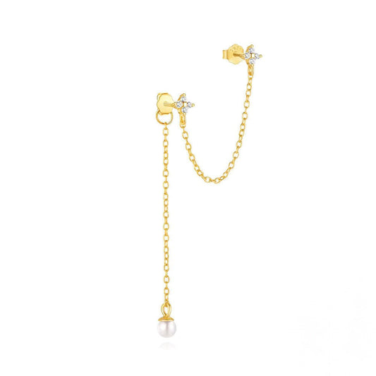 Star zirconia Tassel Chain Pearl Earring - Aurelias Gold