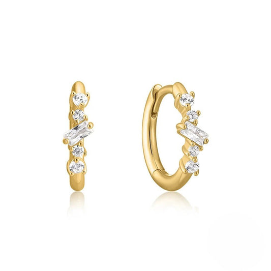Geometric Zirconia Pave Huggie Earrings - Aurelias Gold