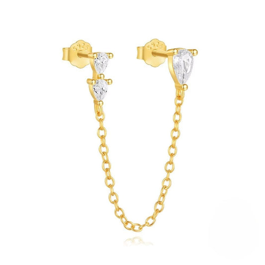 Three Drop Zircon Tassel Chain Earring - Aurelias Gold