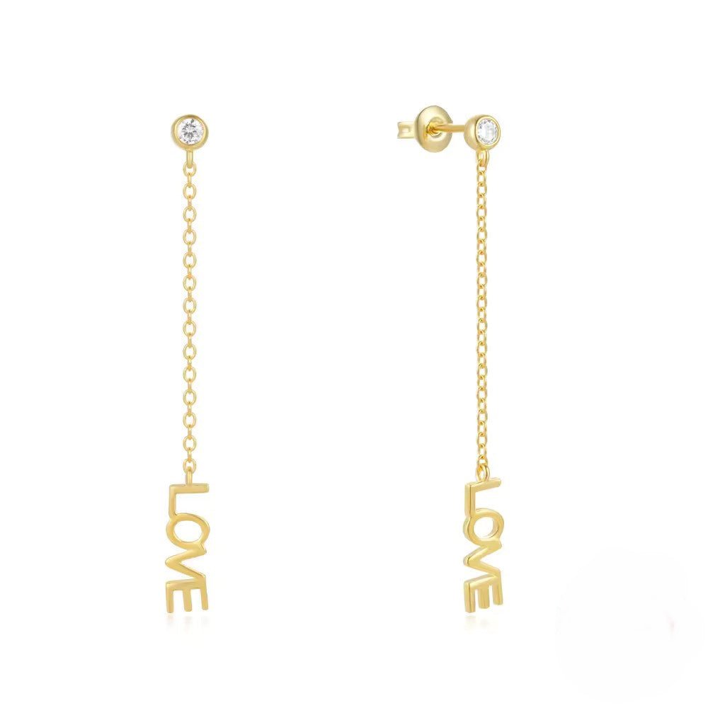 Love Stud Tassel Chain Earrings - Aurelias Gold