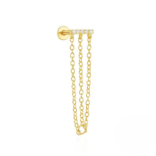 Triple Chain Flat Back Earring - Aurelias Gold