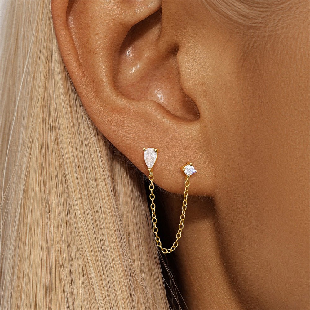 Drop Zirconia Tassel Chain Earring - Aurelias Gold