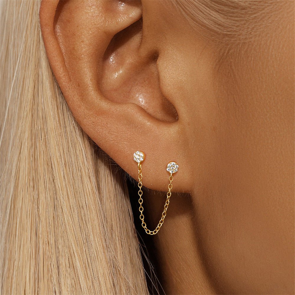 Two circles Cubic Zirconias chain Earring - Aurelias Gold