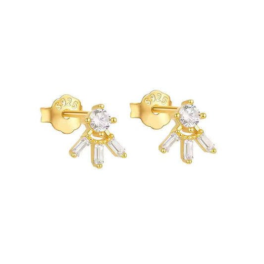 Three Rectangular Zirconia Stud Earring - Aurelias Gold