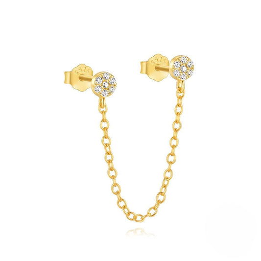 Two circles Cubic Zirconias chain Earring - Aurelias Gold