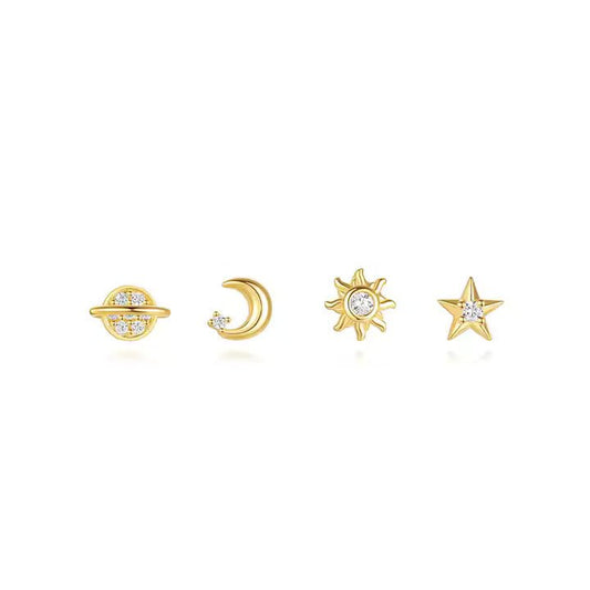 Saturn Moon Sun Star Earring Set - Aurelias Gold