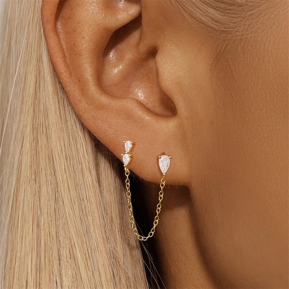 Three Drop Zircon Tassel Chain Earring - Aurelias Gold