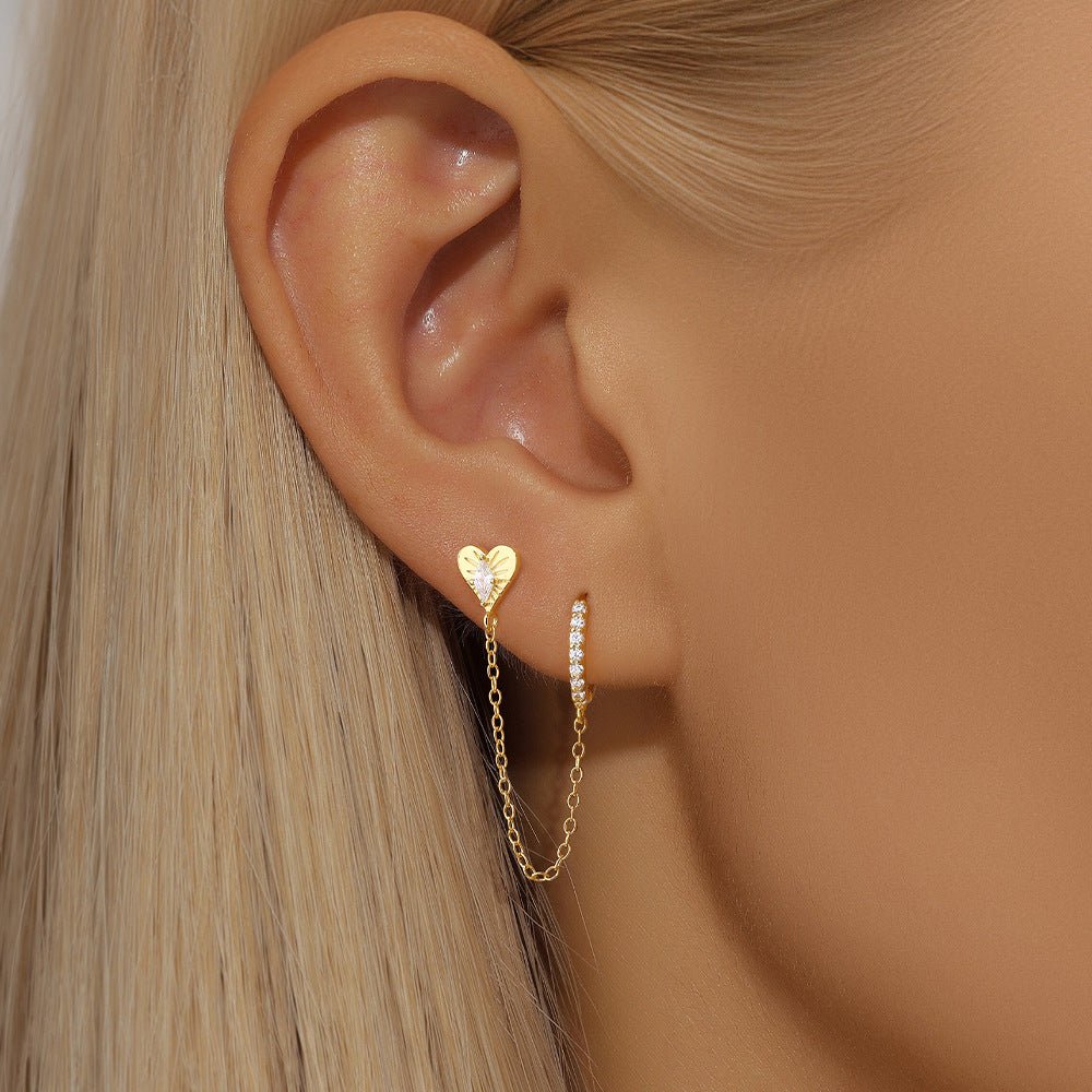 Huggie Chain and Heart Earring - Aurelias Gold