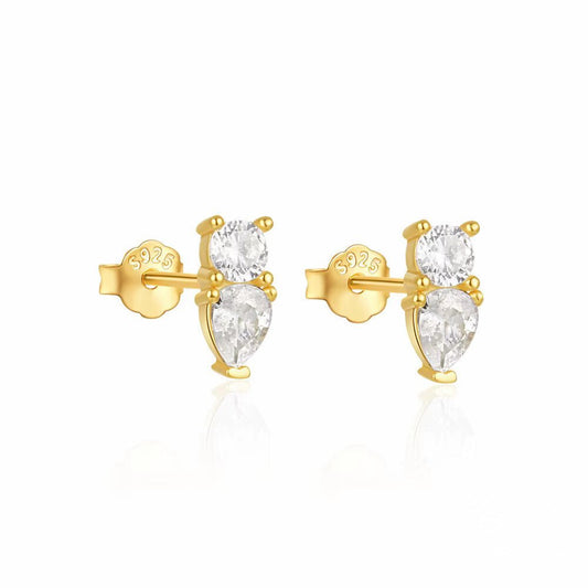 Drop and Round Zirconia Stud Earrings - Aurelias Gold
